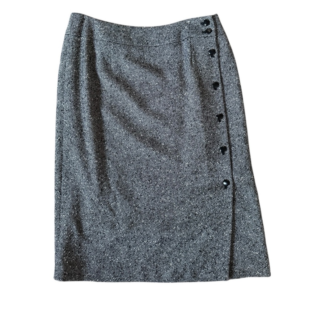 Vintage Talbots Womens Wool Blend Midi Skirt Size 12 Black White Preppy Office